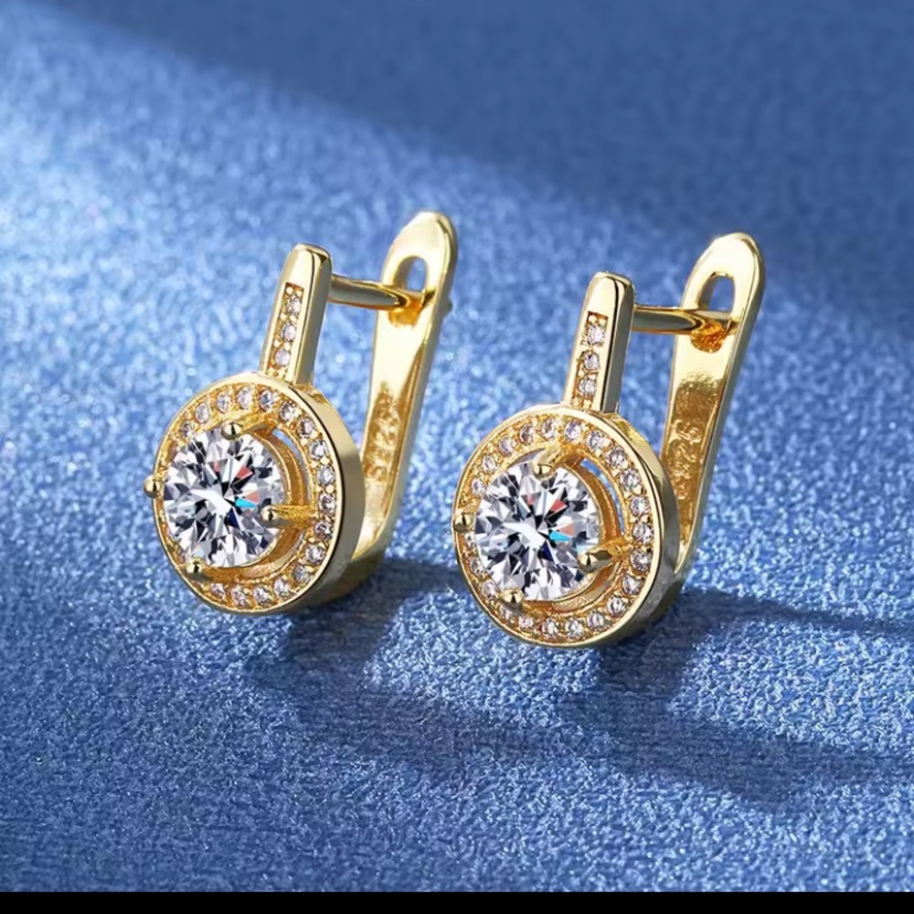 18k Gold Vermeil Crystal Halo Leverback Earrings - Women Jewelry